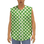 Shamrock Green And White Gingham Print Sleeveless Baseball Jersey