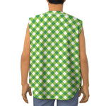 Shamrock Green And White Gingham Print Sleeveless Baseball Jersey