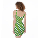 Shamrock Green And White Gingham Print Sleeveless Bodycon Dress
