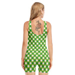 Shamrock Green And White Gingham Print Sleeveless One Piece Swimsuit