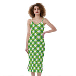 Shamrock Green And White Gingham Print Slim Fit Midi Cami Dress