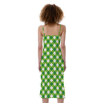 Shamrock Green And White Gingham Print Slim Fit Midi Cami Dress