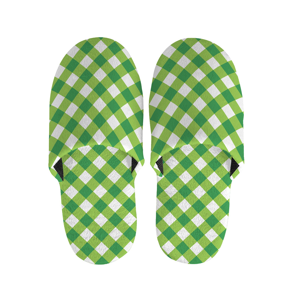 Shamrock Green And White Gingham Print Slippers
