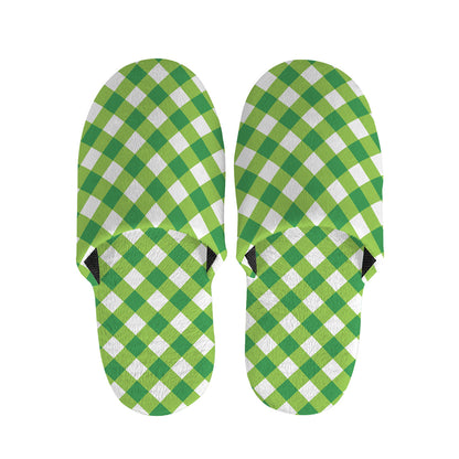 Shamrock Green And White Gingham Print Slippers