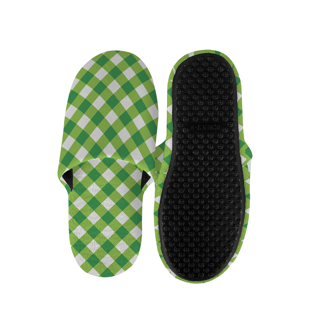 Shamrock Green And White Gingham Print Slippers
