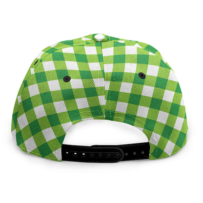 Shamrock Green And White Gingham Print Snapback Cap