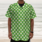 Shamrock Green And White Gingham Print Textured Short Sleeve Shirt