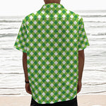 Shamrock Green And White Gingham Print Textured Short Sleeve Shirt