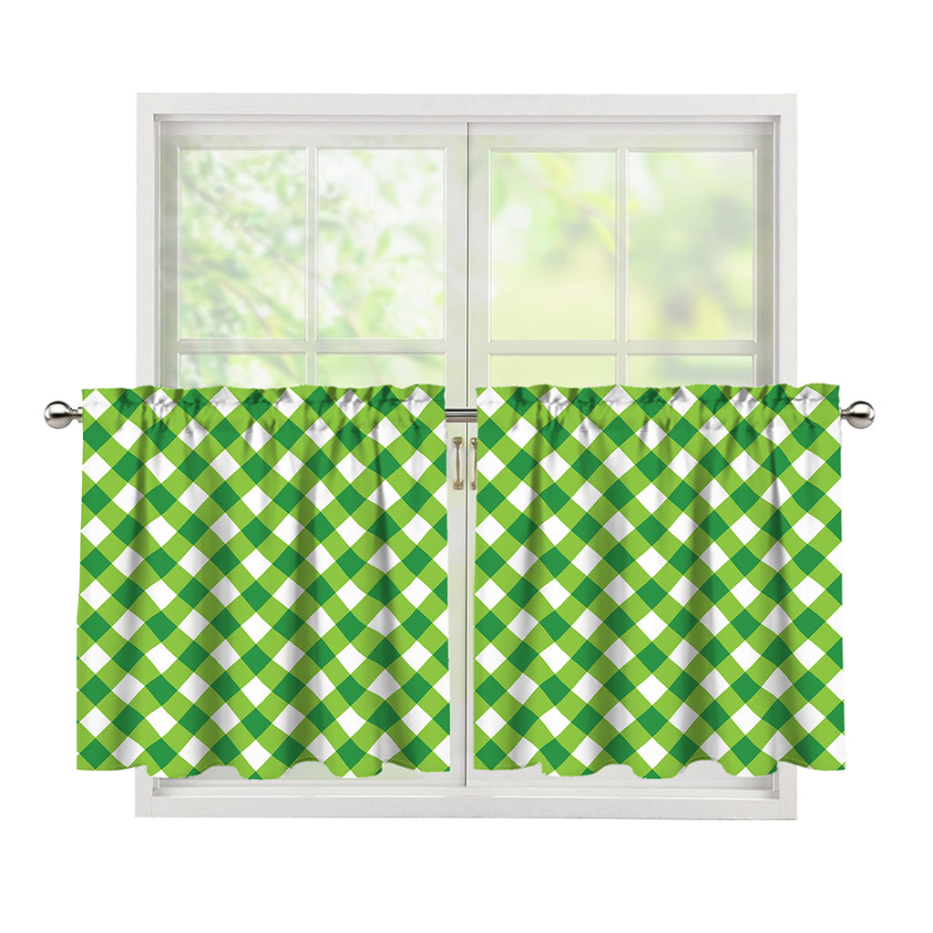 Shamrock Green And White Gingham Print Tier Curtains