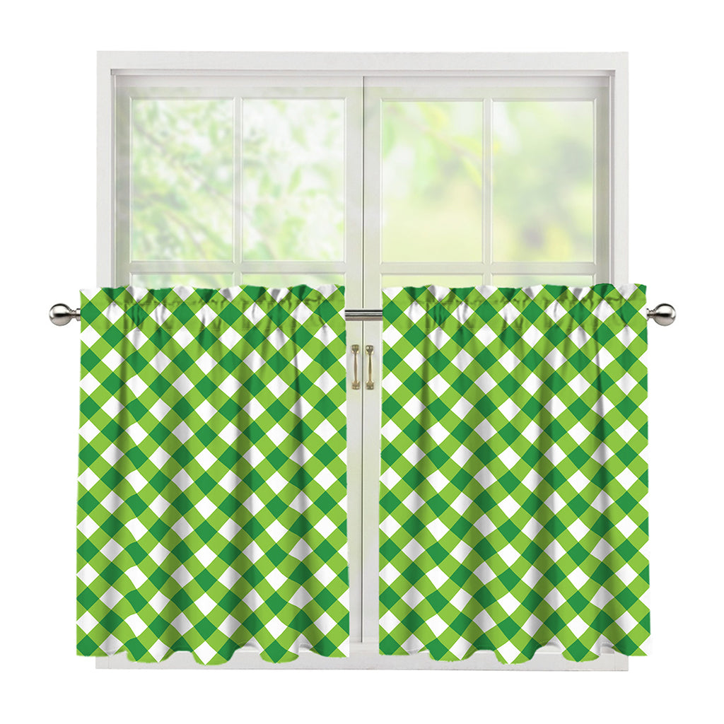 Shamrock Green And White Gingham Print Tier Curtains