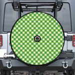 Shamrock Green And White Gingham Print Tire Cover With Camera Hole