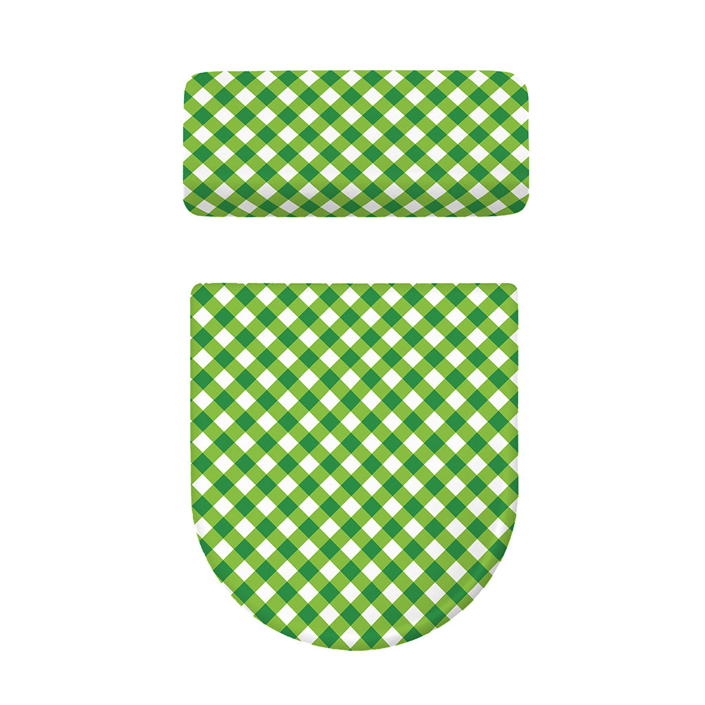 Shamrock Green And White Gingham Print Toilet Lid And Tank Cover Set