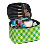 Shamrock Green And White Gingham Print Travel Makeup Bag