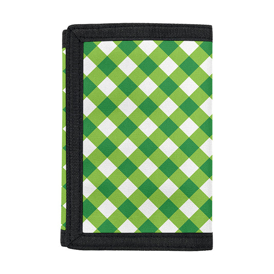 Shamrock Green And White Gingham Print Trifold Wallet