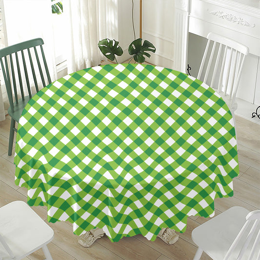 Shamrock Green And White Gingham Print Waterproof Round Tablecloth