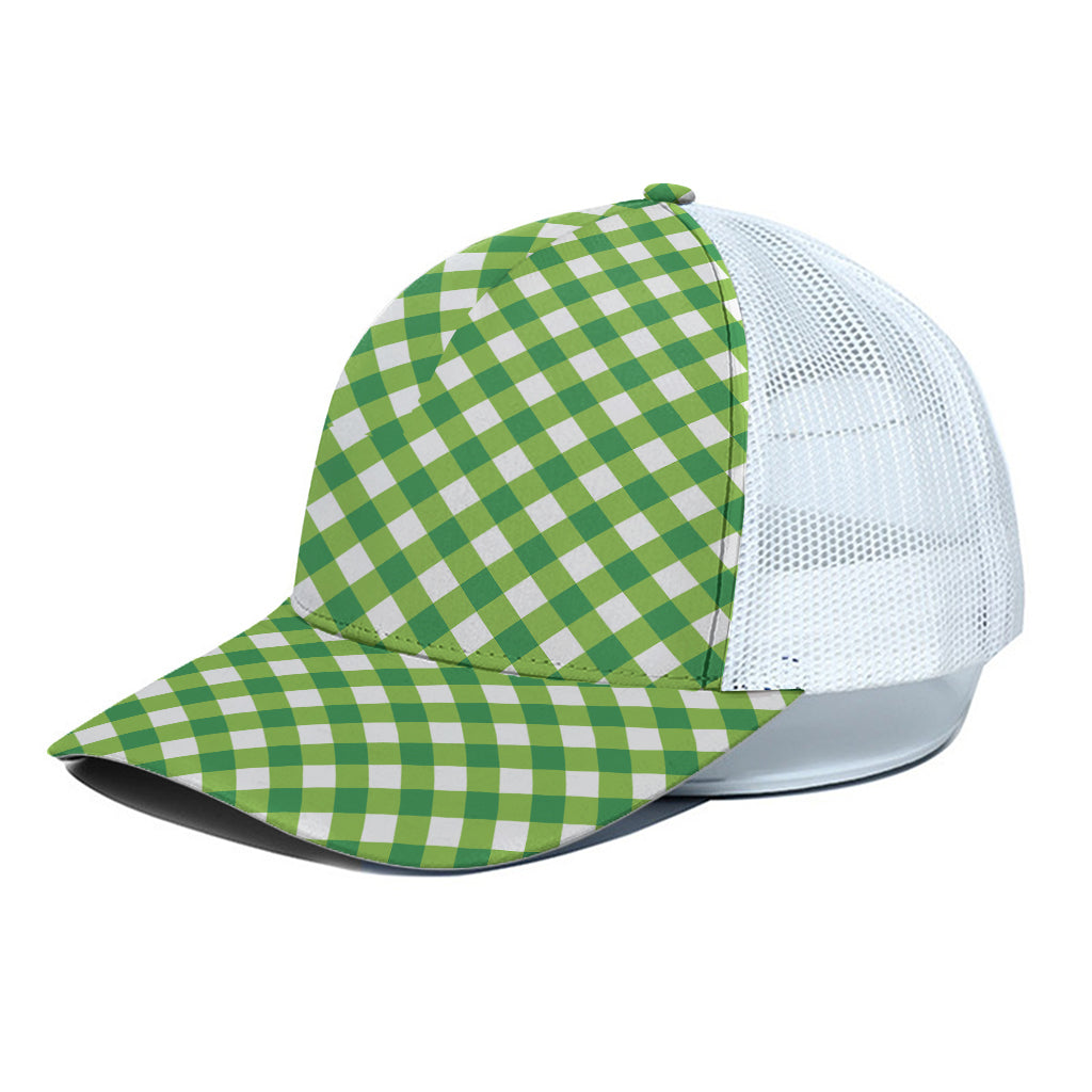 Shamrock Green And White Gingham Print White Mesh Trucker Cap