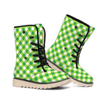 Shamrock Green And White Gingham Print Winter Boots