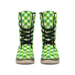 Shamrock Green And White Gingham Print Winter Boots