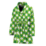 Shamrock Green And White Gingham Print Women's Bathrobe