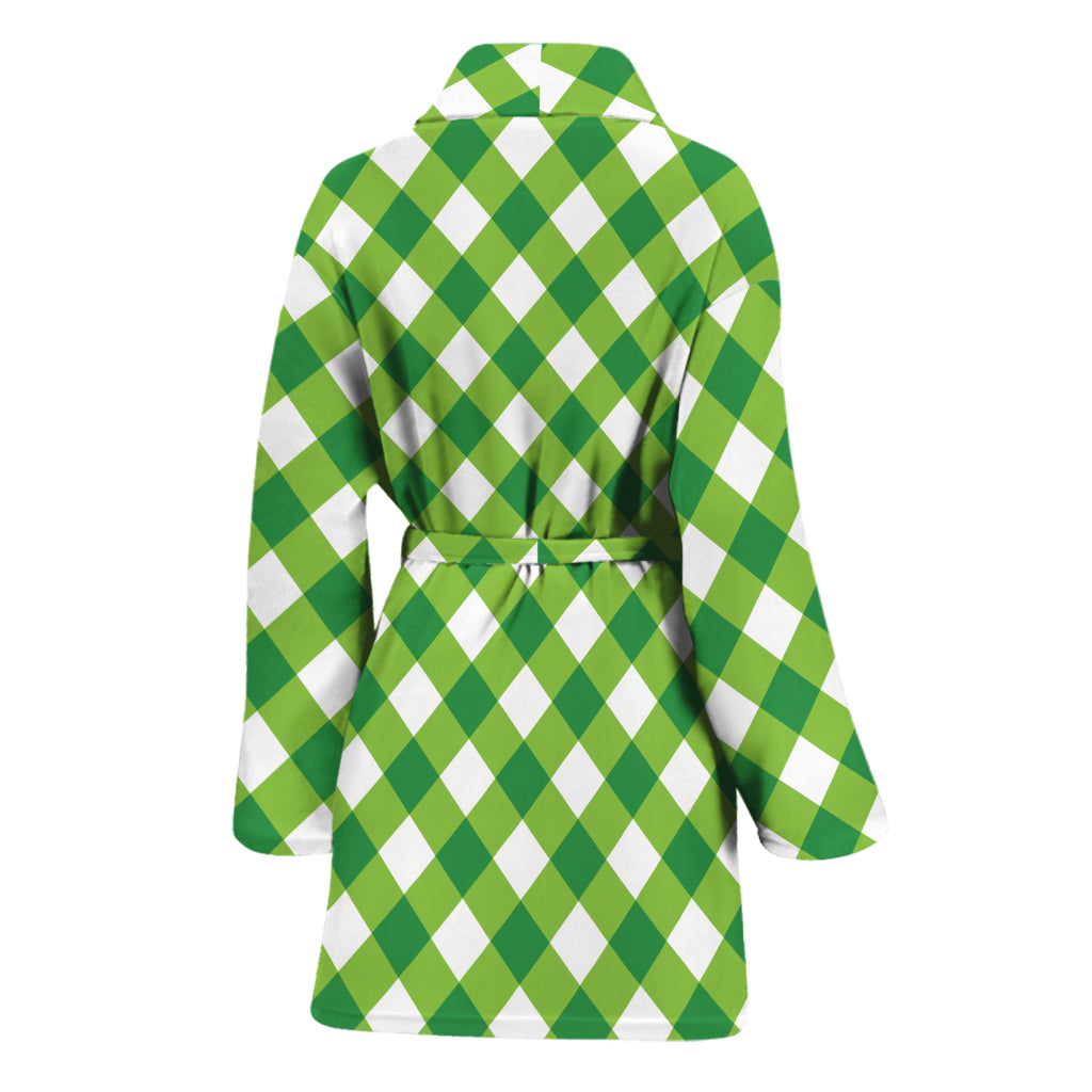 Shamrock Green And White Gingham Print Women's Bathrobe