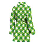 Shamrock Green And White Gingham Print Women's Bathrobe