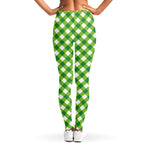 Shamrock Green And White Gingham Print Women's Leggings