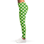 Shamrock Green And White Gingham Print Women's Leggings