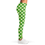 Shamrock Green And White Gingham Print Women's Leggings