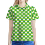 Shamrock Green And White Gingham Print Women's Polo Shirt