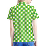 Shamrock Green And White Gingham Print Women's Polo Shirt