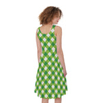 Shamrock Green And White Gingham Print Women's Sleeveless Dress