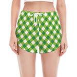 Shamrock Green And White Gingham Print Women's Split Running Shorts