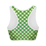Shamrock Green And White Gingham Print Women's Sports Bra