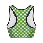 Shamrock Green And White Gingham Print Women's Sports Bra