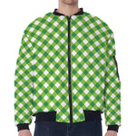 Shamrock Green And White Gingham Print Zip Sleeve Bomber Jacket