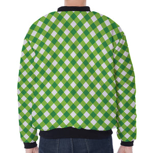 Shamrock Green And White Gingham Print Zip Sleeve Bomber Jacket