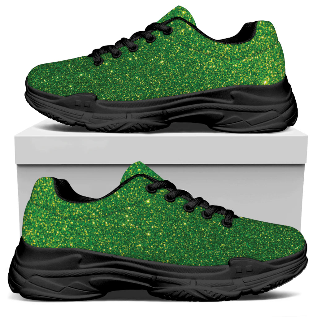 Shamrock Green Glitter Artwork Print (NOT Real Glitter) Black Chunky Shoes