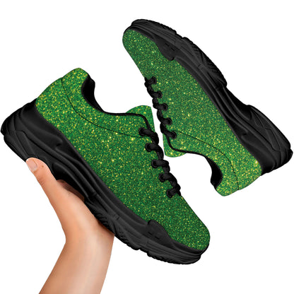 Shamrock Green Glitter Artwork Print (NOT Real Glitter) Black Chunky Shoes