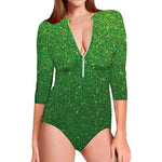 Shamrock Green Glitter Artwork Print (NOT Real Glitter) Long Sleeve Swimsuit