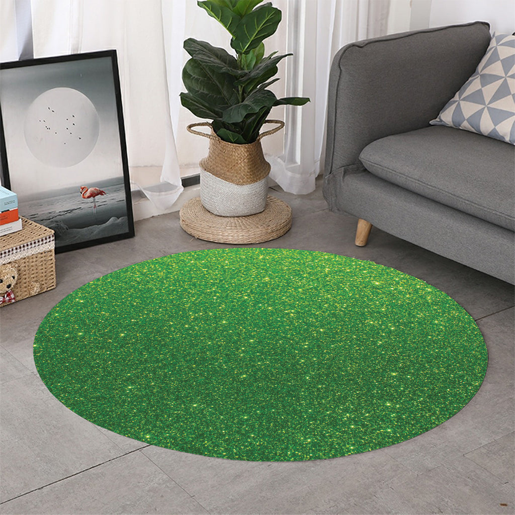 Shamrock Green Glitter Artwork Print (NOT Real Glitter) Round Rug