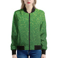 Shamrock Green (NOT Real) Glitter Print Women's Bomber Jacket