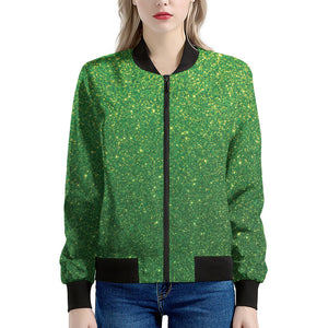 Shamrock Green Glitter Artwork Print (NOT Real Glitter) Women's Bomber Jacket