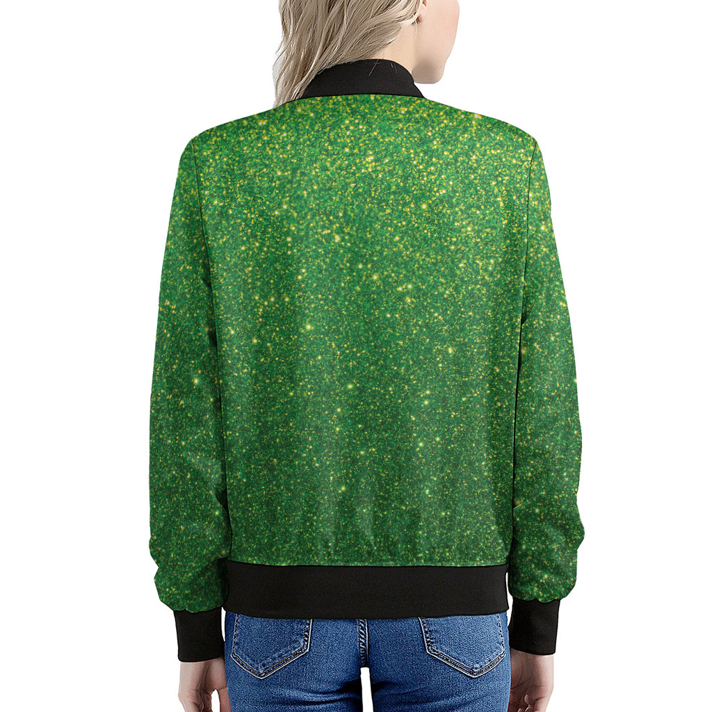 Shamrock Green Glitter Artwork Print (NOT Real Glitter) Women's Bomber Jacket