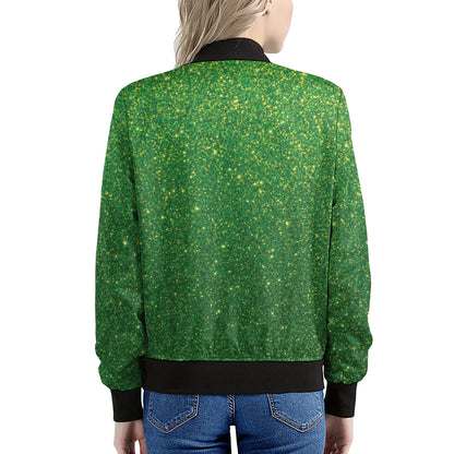 Shamrock Green Glitter Artwork Print (NOT Real Glitter) Women's Bomber Jacket