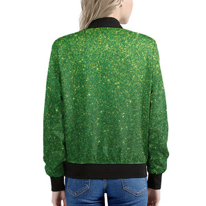 Shamrock Green Glitter Artwork Print (NOT Real Glitter) Women's Bomber Jacket