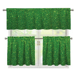 Shamrock Green (NOT Real) Glitter Print 3 Piece Kitchen Curtains
