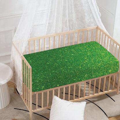Shamrock Green (NOT Real) Glitter Print Baby Crib Sheet