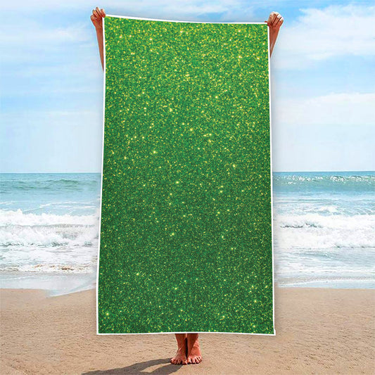 Shamrock Green (NOT Real) Glitter Print Beach Towel