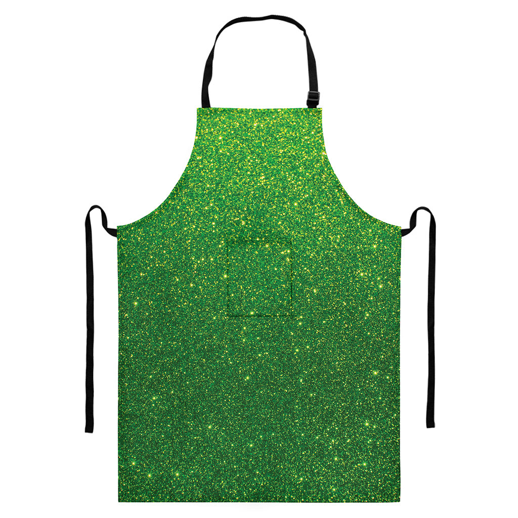 Shamrock Green (NOT Real) Glitter Print Bib Apron With Pocket