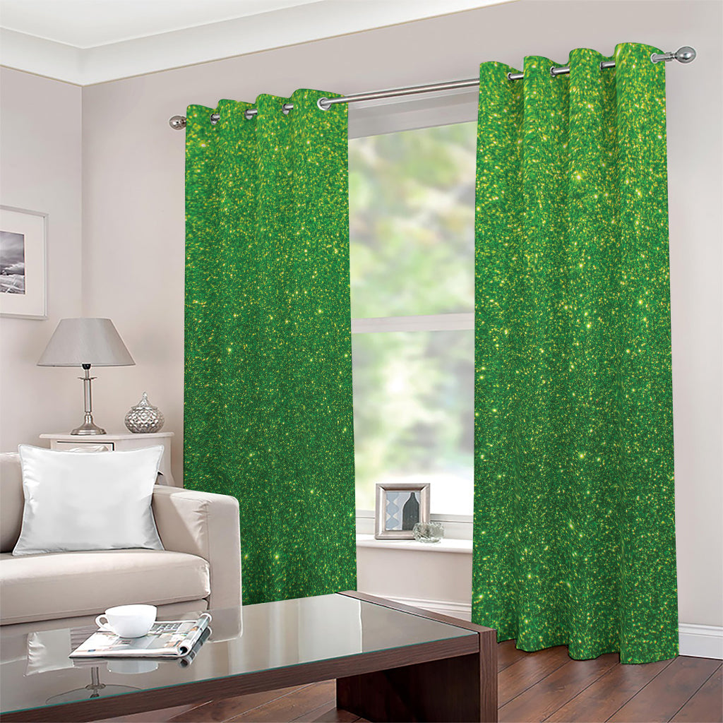 Shamrock Green (NOT Real) Glitter Print Blackout Grommet Curtains